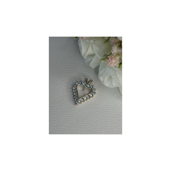 925 Sterling Silver Blue & White Topaz Heart Pendant Length 1 Inch