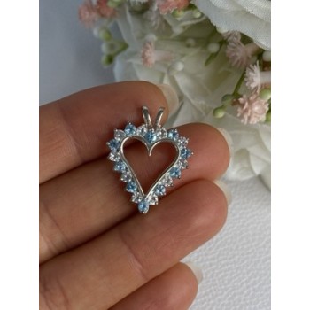925 Sterling Silver Blue & White Topaz Heart Pendant Length 1 Inch