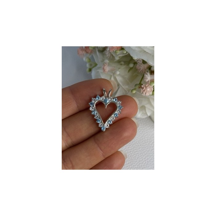 925 Sterling Silver Blue & White Topaz Heart Pendant Length 1 Inch