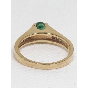 14K YELLOW GOLD EMERALD & DIAMONDS  RING  SIZE 5.5