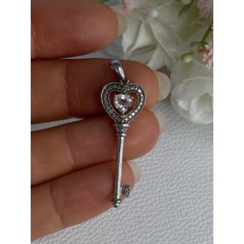 925 Sterling Silver Beryl Love Key Pendant Length 1.60 Inch