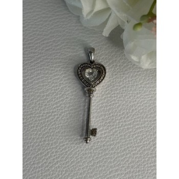 925 Sterling Silver Beryl Love Key Pendant Length 1.60 Inch