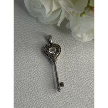 925 Sterling Silver Beryl Love Key Pendant Length 1.60 Inch