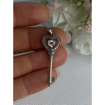 925 Sterling Silver Beryl Love Key Pendant Length 1.60 Inch