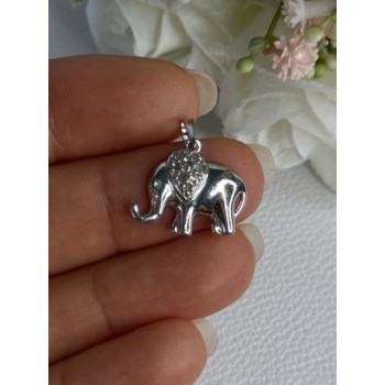 925 Sterling Silver Beryl Elephant Pendant Length 0.80 Inch