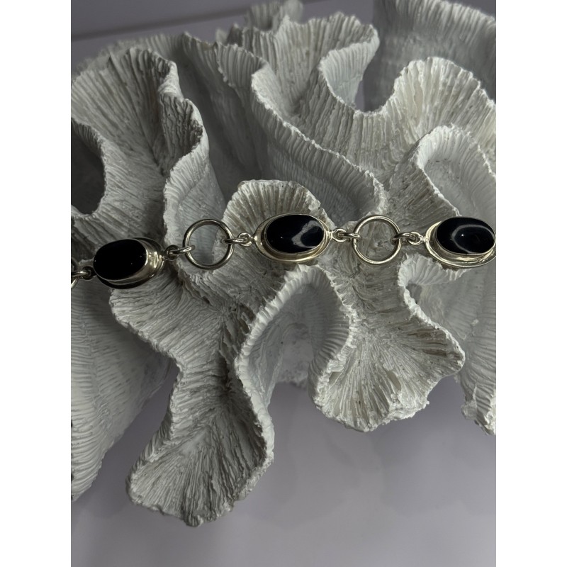 Vintage 925 Sterling Silver Onyx Bracelet Length 7