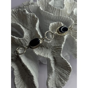 Vintage 925 Sterling Silver Onyx Bracelet Length 7