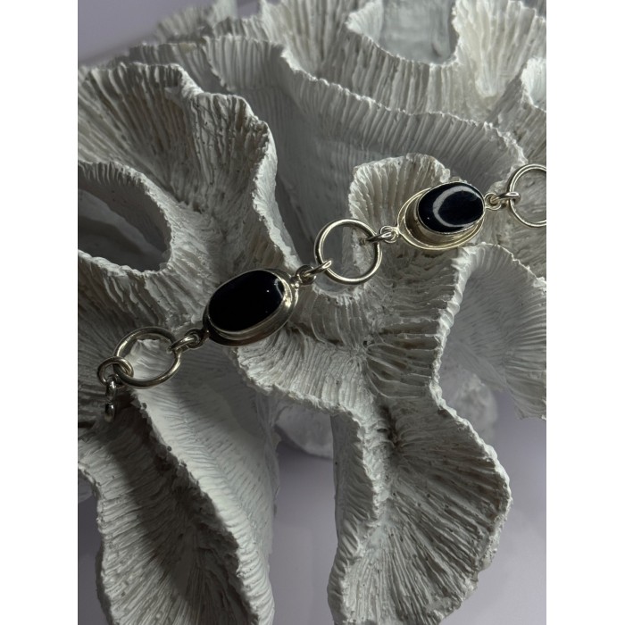 Vintage 925 Sterling Silver Onyx Bracelet Length 7