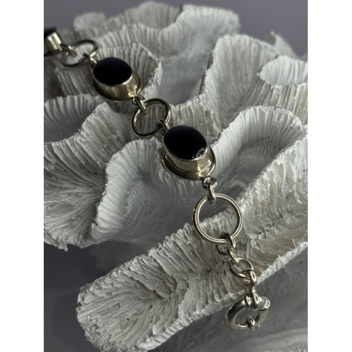 Vintage 925 Sterling Silver Onyx Bracelet Length 7