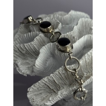 Vintage 925 Sterling Silver Onyx Bracelet Length 7