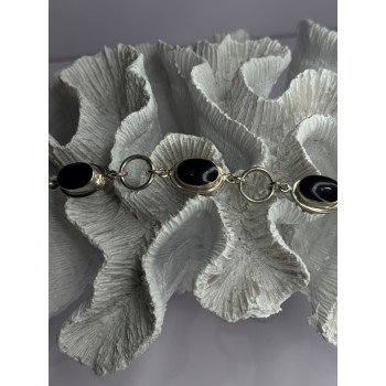 Vintage 925 Sterling Silver Onyx Bracelet Length 7