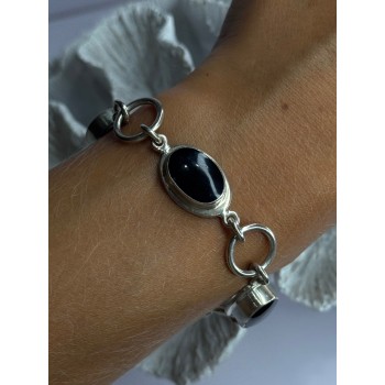 Vintage 925 Sterling Silver Onyx Bracelet Length 7