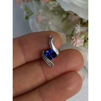 925 Sterling Silver Blue & White Sapphire Pendant Length 0.75 Inch