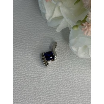 925 Sterling Silver Blue & White Sapphire Pendant Length 0.75 Inch