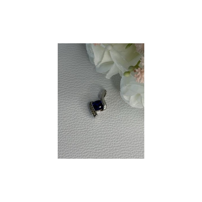 925 Sterling Silver Blue & White Sapphire Pendant Length 0.75 Inch