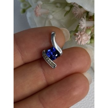 925 Sterling Silver Blue & White Sapphire Pendant Length 0.75 Inch
