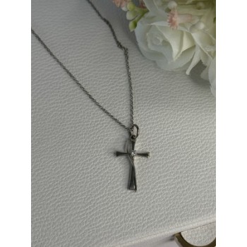 925 Sterling Silver Diamond Cross Necklace Length 20/18 Inch