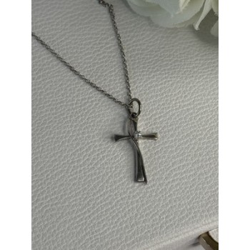 925 Sterling Silver Diamond Cross Necklace Length 20/18 Inch