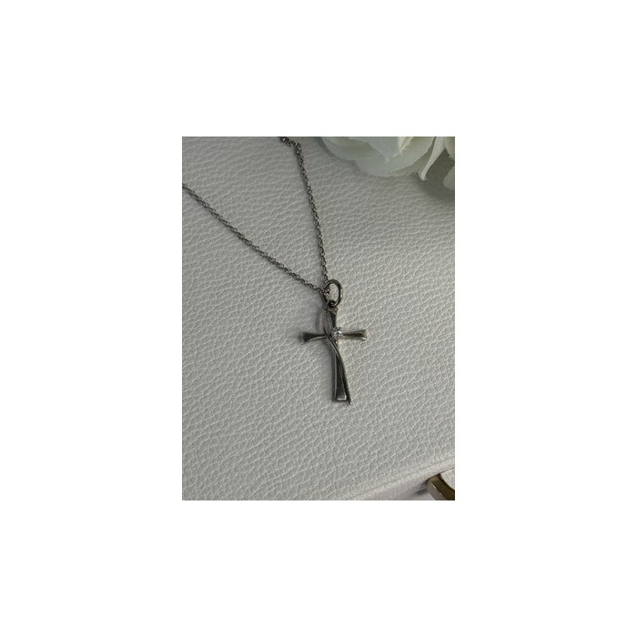 925 Sterling Silver Diamond Cross Necklace Length 20/18 Inch