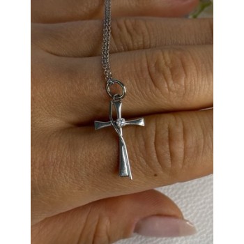 925 Sterling Silver Diamond Cross Necklace Length 20/18 Inch