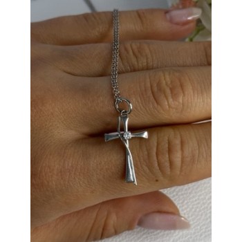 925 Sterling Silver Diamond Cross Necklace Length 20/18 Inch