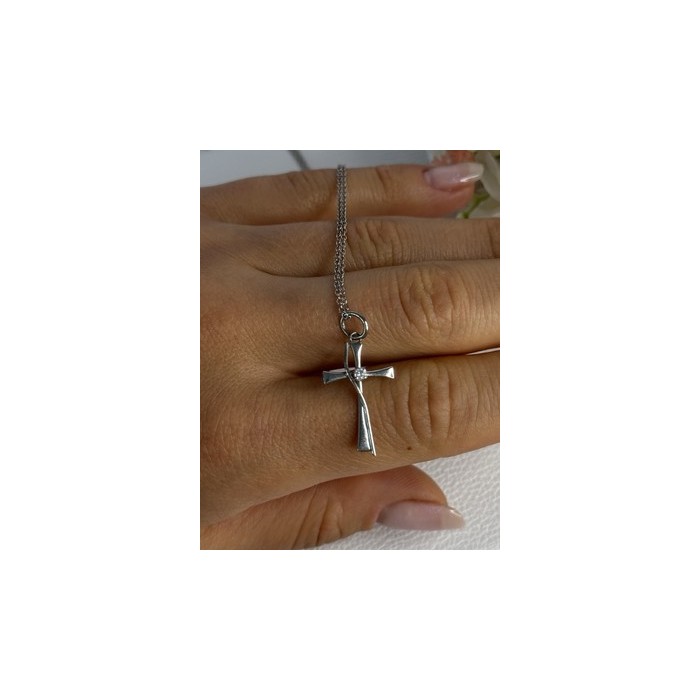 925 Sterling Silver Diamond Cross Necklace Length 20/18 Inch