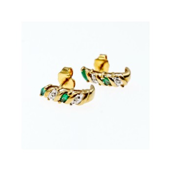 10K YELLOW GOLD EMERALD & DIAMOND STUD EARRINGS