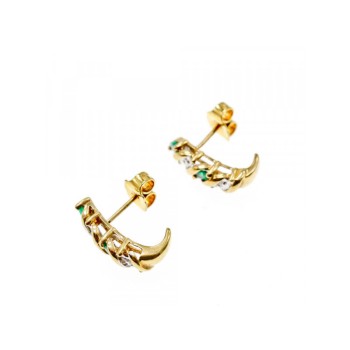 10K YELLOW GOLD EMERALD & DIAMOND STUD EARRINGS
