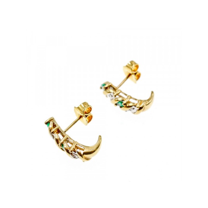10K YELLOW GOLD EMERALD & DIAMOND STUD EARRINGS