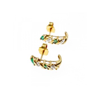 10K YELLOW GOLD EMERALD & DIAMOND STUD EARRINGS