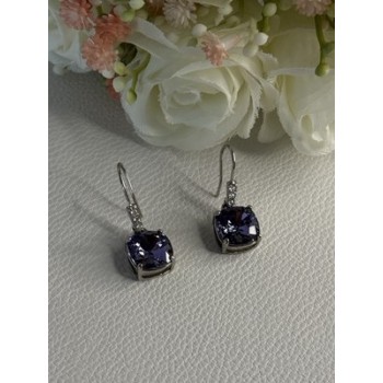 925 Sterling Silver Amethyst & CZ Earrings Length 1.10 Inch