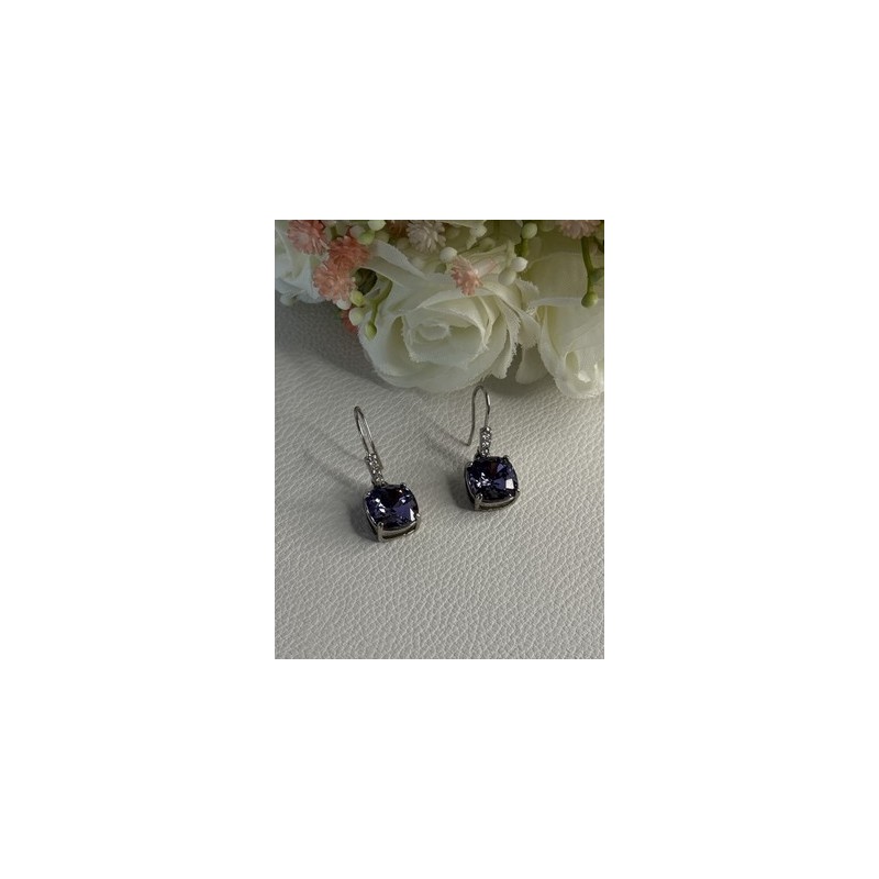 925 Sterling Silver Amethyst & CZ Earrings Length 1.10 Inch