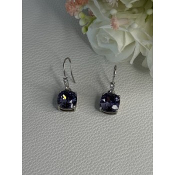 925 Sterling Silver Amethyst & CZ Earrings Length 1.10 Inch