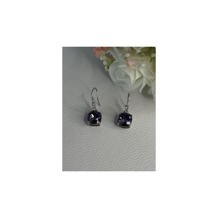 925 Sterling Silver Amethyst & CZ Earrings Length 1.10 Inch
