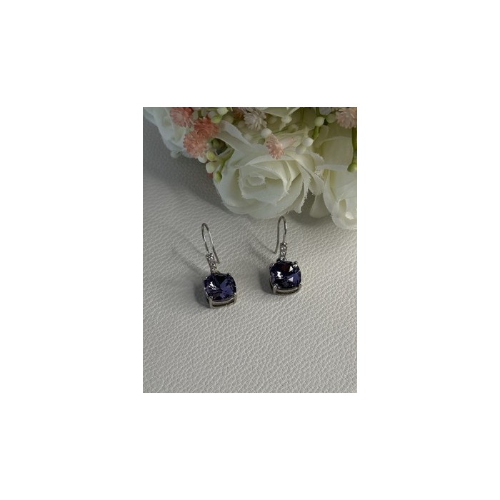 925 Sterling Silver Amethyst & CZ Earrings Length 1.10 Inch