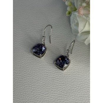 925 Sterling Silver Amethyst & CZ Earrings Length 1.10 Inch