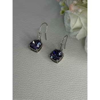 925 Sterling Silver Amethyst & CZ Earrings Length 1.10 Inch