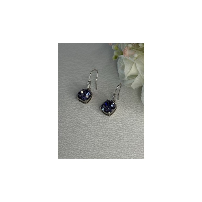 925 Sterling Silver Amethyst & CZ Earrings Length 1.10 Inch