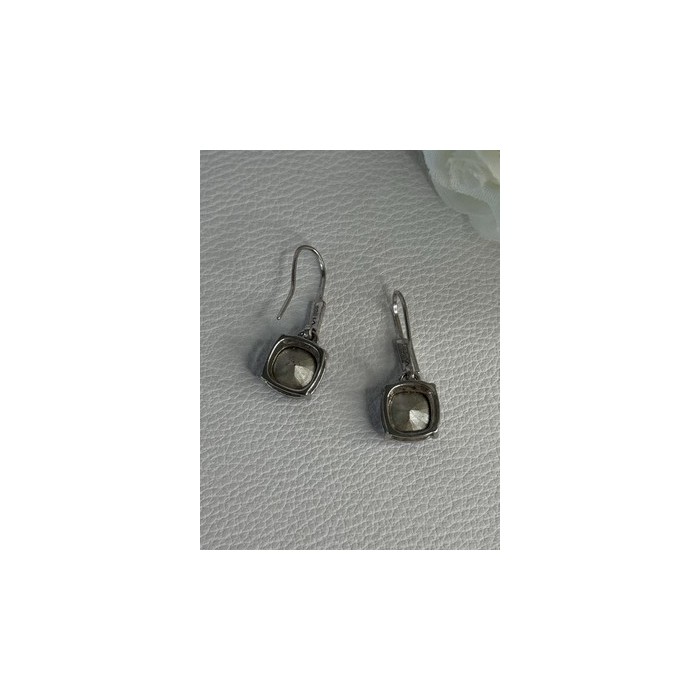 925 Sterling Silver Amethyst & CZ Earrings Length 1.10 Inch