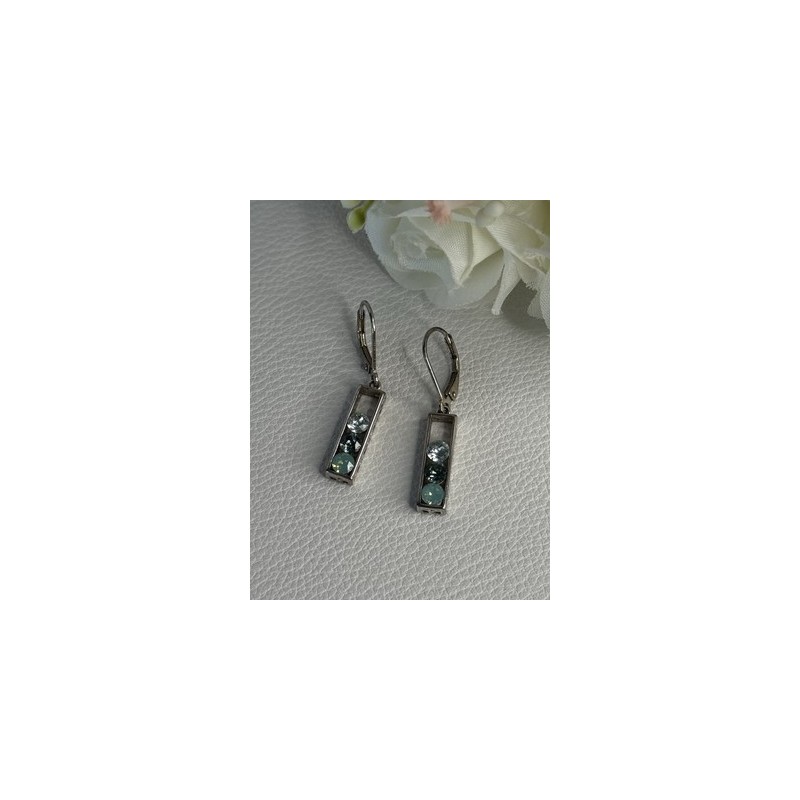 925 Sterling Silver Aquamarine Earrings Length 1.30 Inch