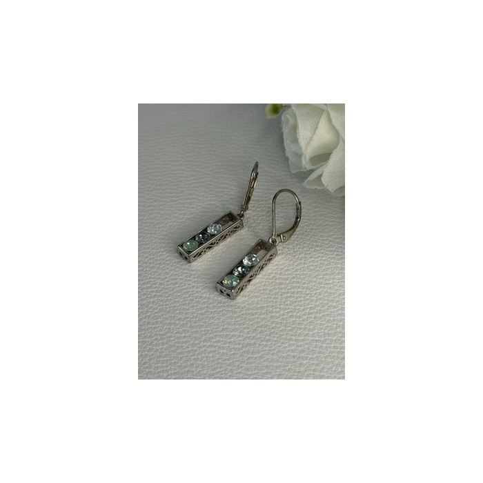 925 Sterling Silver Aquamarine Earrings Length 1.30 Inch