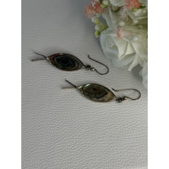 925 Sterling Silver Abalone Fish Earrings Length 2 Inch