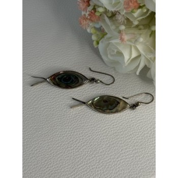 925 Sterling Silver Abalone Fish Earrings Length 2 Inch