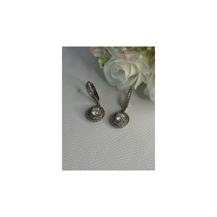 Shiny 925 Sterling Silver CZ Earrings Length 1.30 Inch