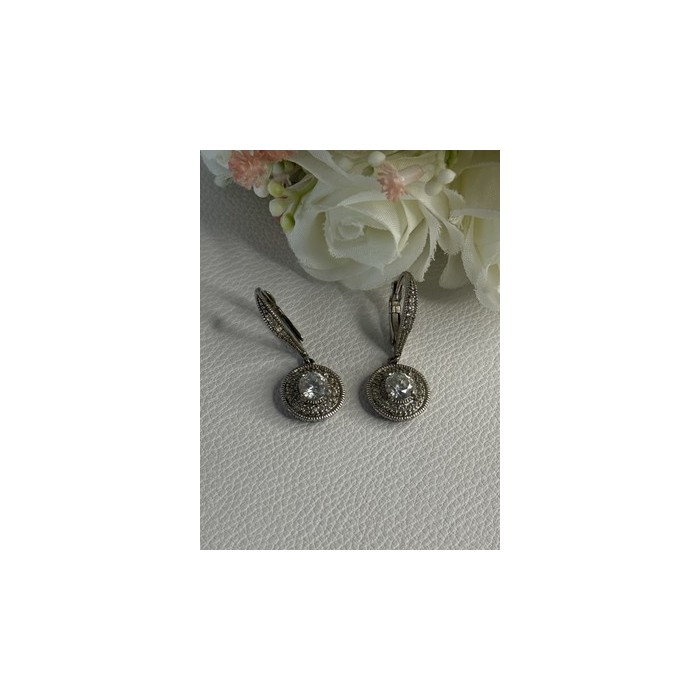 Shiny 925 Sterling Silver CZ Earrings Length 1.30 Inch