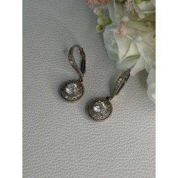 Shiny 925 Sterling Silver CZ Earrings Length 1.30 Inch