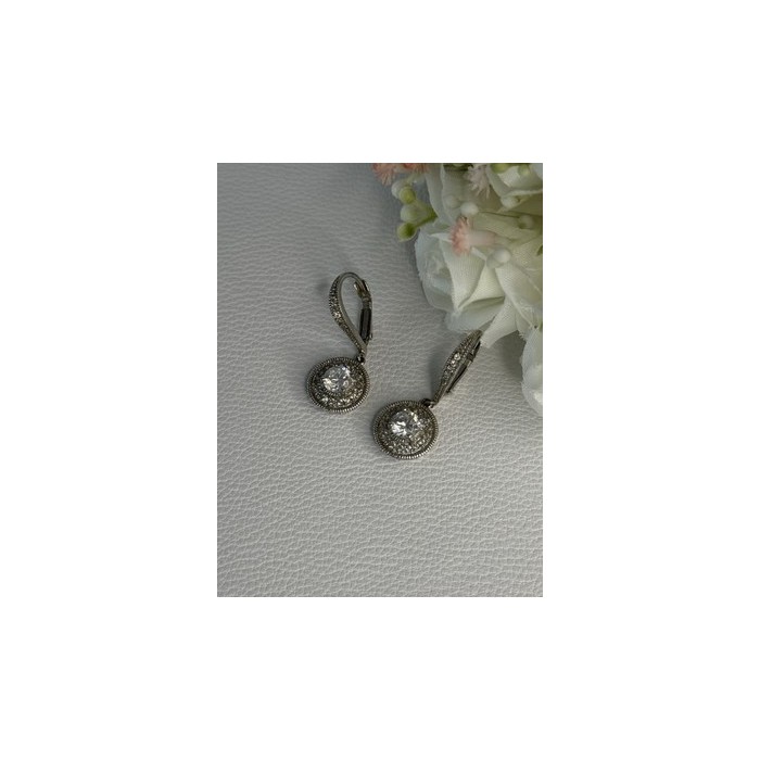 Shiny 925 Sterling Silver CZ Earrings Length 1.30 Inch