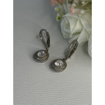 Shiny 925 Sterling Silver CZ Earrings Length 1.30 Inch