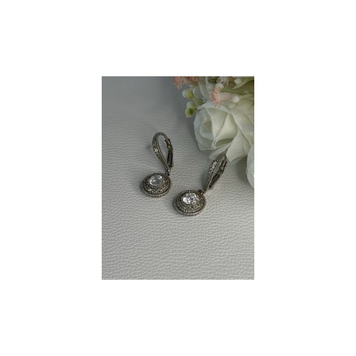 Shiny 925 Sterling Silver CZ Earrings Length 1.30 Inch