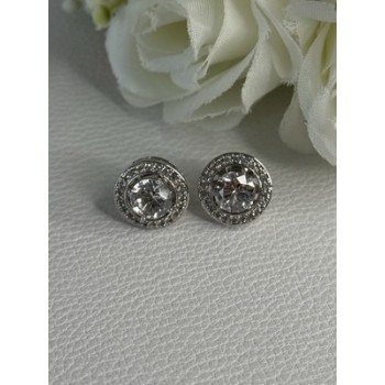 925 Sterling Silver CZ Stud Earrings Length 0.50 Inch